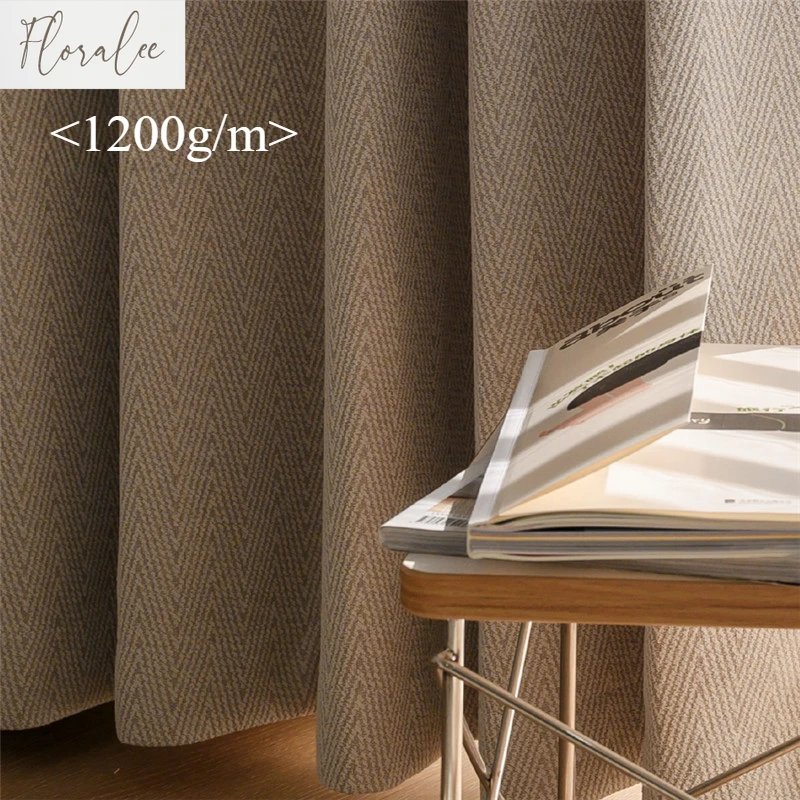 Herringbone Chenille Velvet Blackout Curtains Thickened Light Luxury Nordic Style Customizable Curtains for Living Room Bedroom