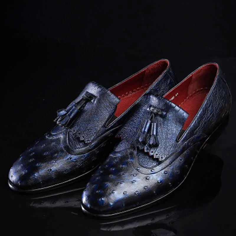 Ourui-Chaussures d'affaires formelles en cuir véritable pour hommes, chaussures en cuir véritable bleu foncé, nouvelle arrivée, vente masculine