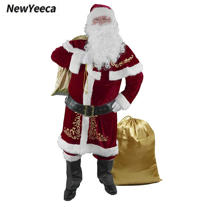 Nuovo costume cosplay di Babbo Natale Natale Capodanno Costumi da uomo Deluxe classico Adulti Bambini Set Abiti da gioco di ruolo per feste di carnevale