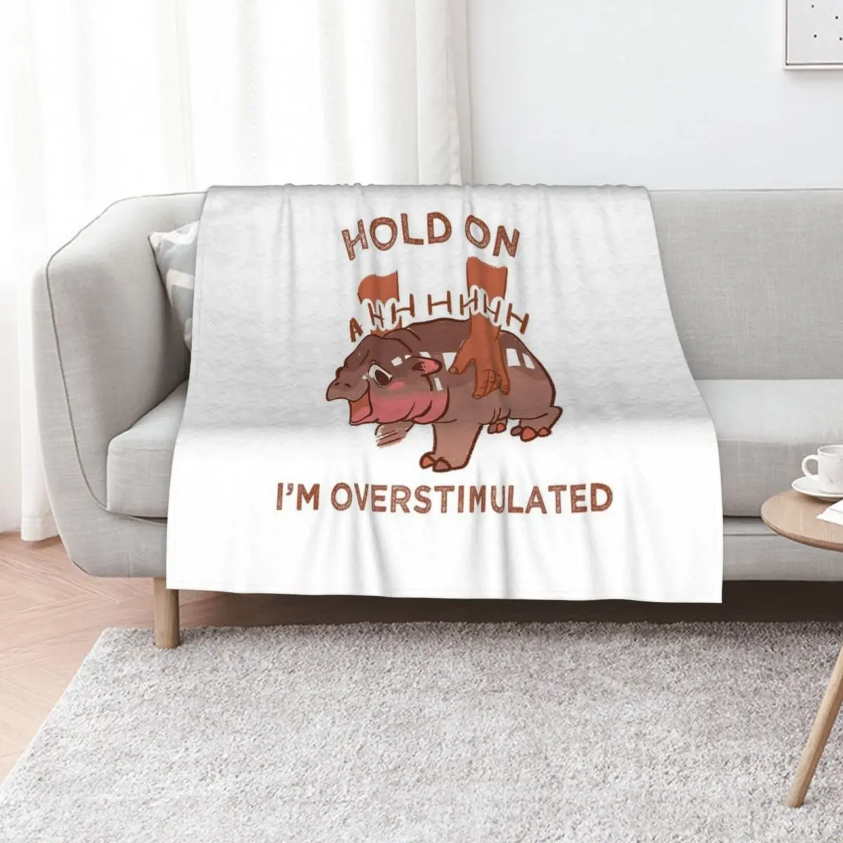 Hold On I'm Overstimulated Cute Moo Deng Throw Blanket Hairys Decorative Beds Sofas Thermal Camping Blankets