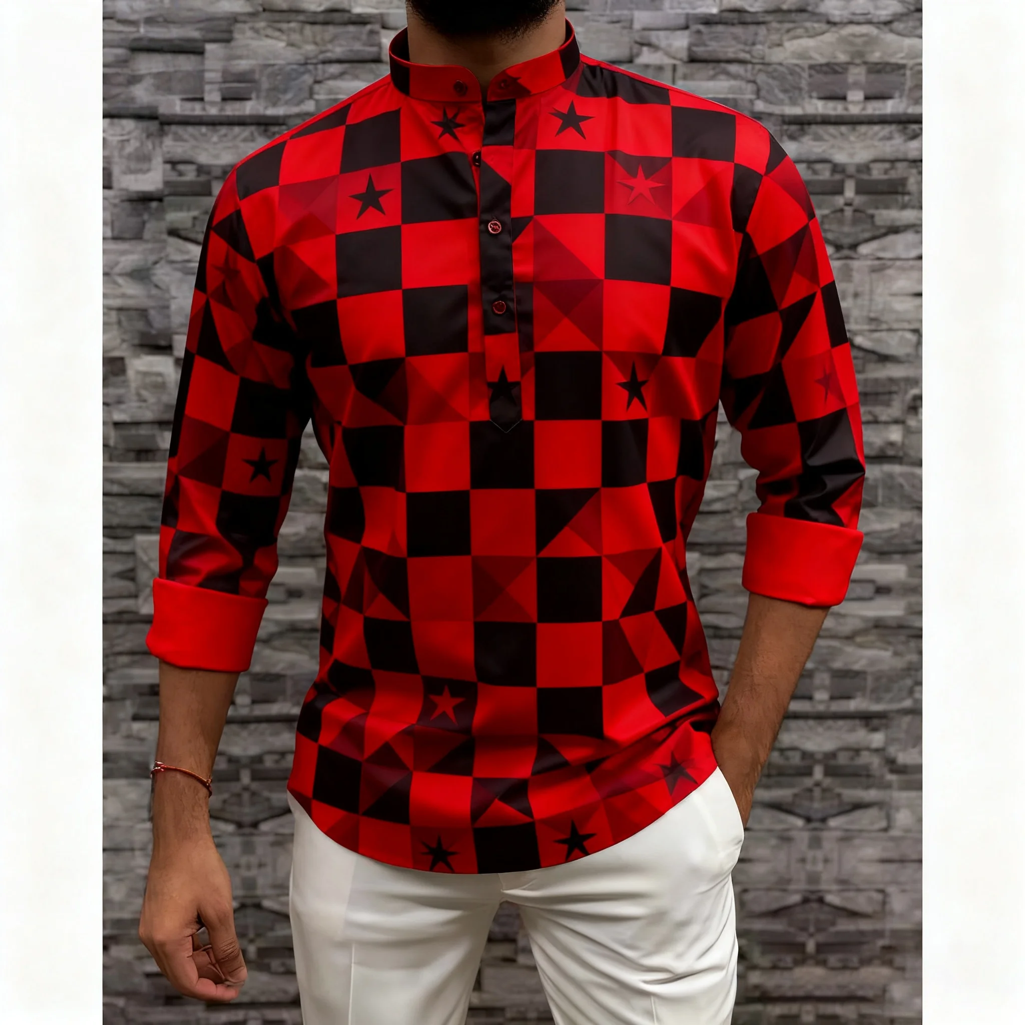 قميص مسلم قفطان دبي رداء رجالي بأكمام طويلة نمط عرقي 2026 ياقة واقفة ملابس عربية Ropa Musulmana Hombre #1