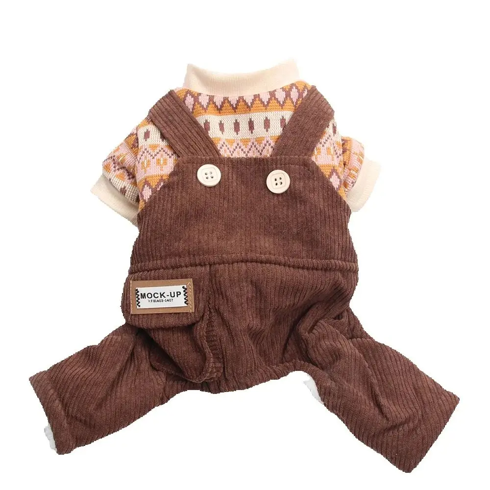 New Dog Jumpsuit Hoodie Knited Sweater&Corduroy Trousers Pet Autumn Coat Jaket Puppy Overalls