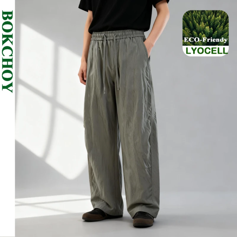 

Новые мужские брюки из тонкого лиоцелла и дышащего льна, прямого кроя, на шнурке, комфортные, весна-лето 2026, модель LX6035