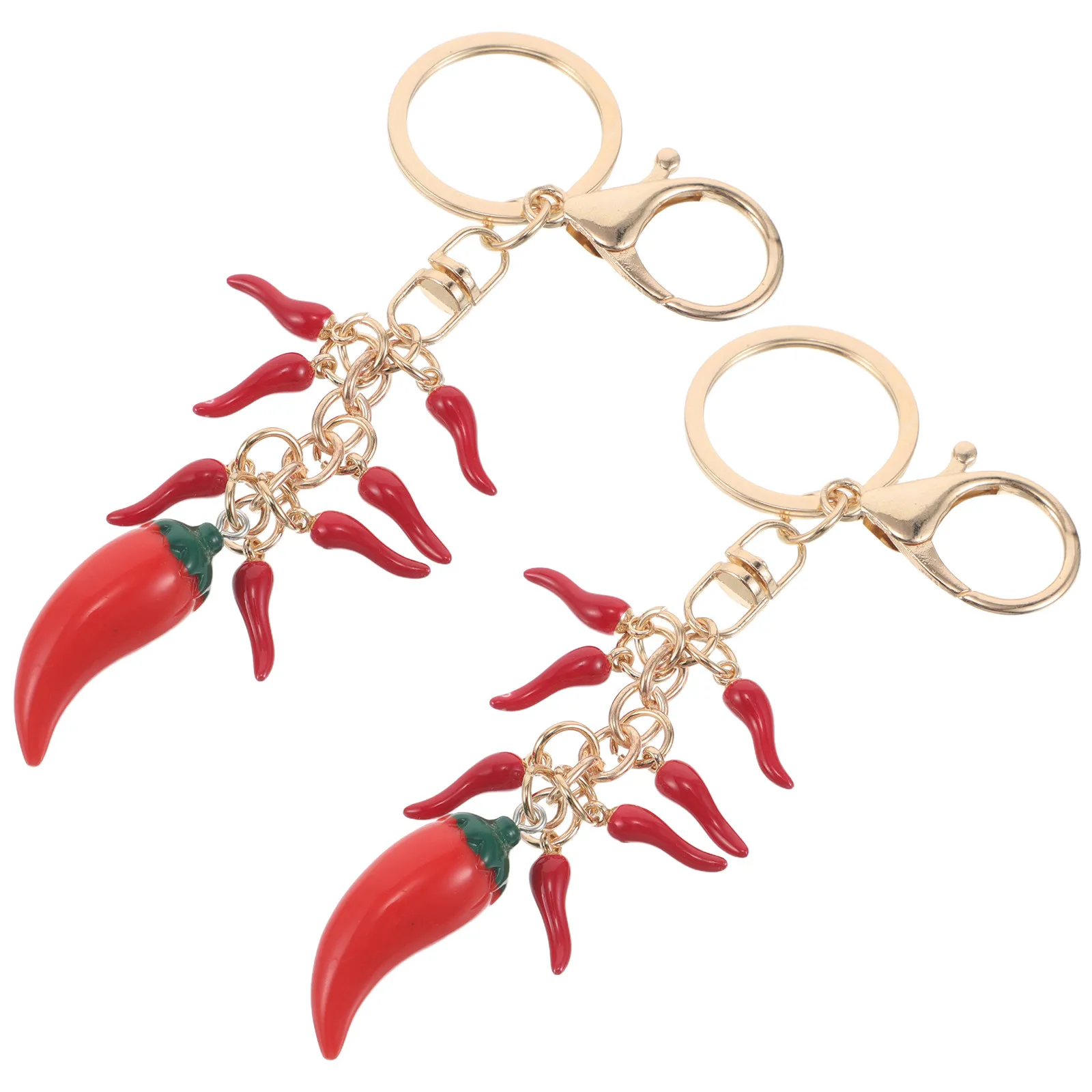 2Pcs Red Chili Pepper Keychains Realistic Mini Vegetable Pendant Backpack Purse Car Charm Fruit Keychain Novelty Accent