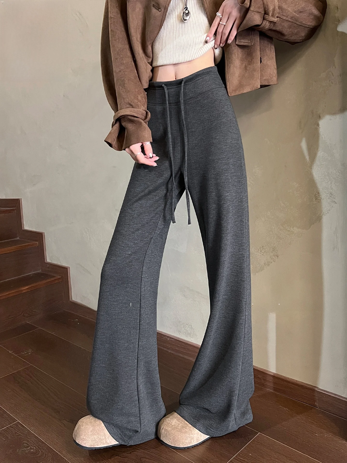 

Itchoolochi Silk Wide Leg Yoga Pants Women's High Waist Slim Fit Casual Straight Leg Trousers Autumn Winter Faion Pants