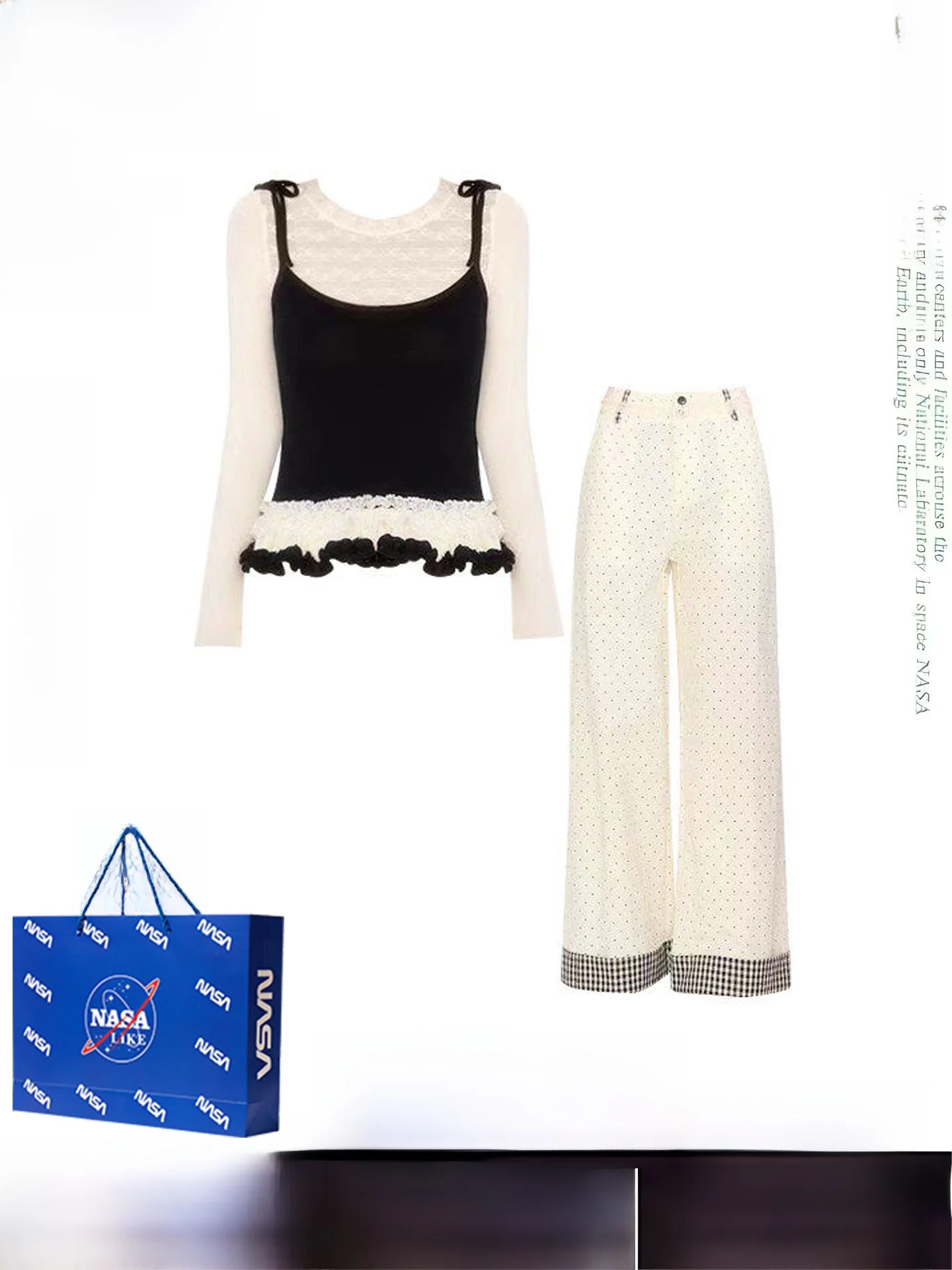 

Весенний комплект 2026: Модный вязаный топ с кружевной отделкой и брюки с широкими штанинами, большие размеры, для повседневной носки