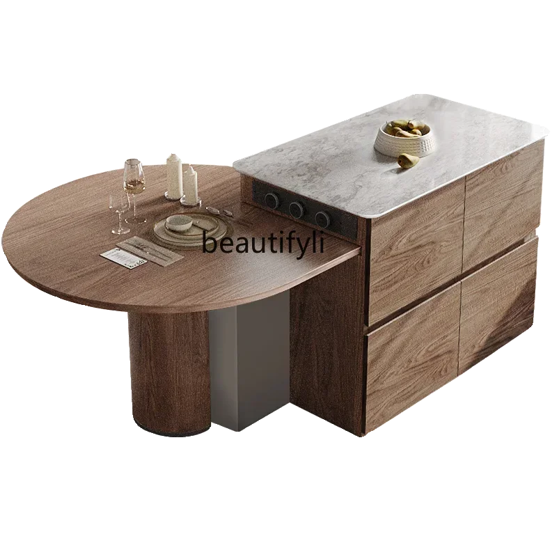 Round table island  dining   integrated table household retractable storage marble retro guide table
