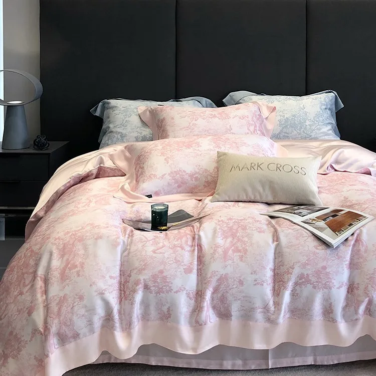 High quality bed sheets, duvet covers, double-sided cool feeling, Tencel four piece set, light luxury printing set, bedding, sil