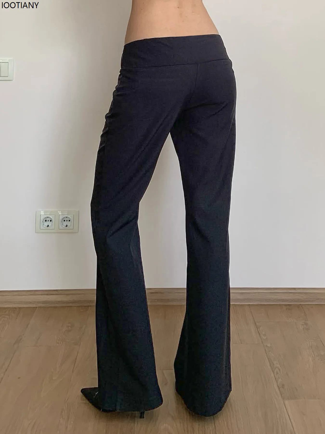 Low-rise Black Casual Pants Women's Button-down Slim Flare Pants Vintage 2000s Solid Harajuku Capri Pants Bootcut Trousers 2025