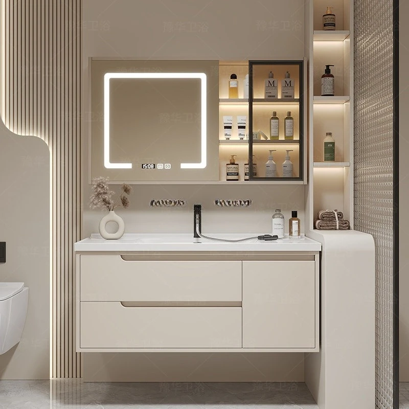 Solid wood ceramic integrated basin bathroom bathroom cabinet combination washbasin bathroom cabinet washstand