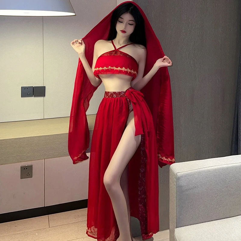 

Women Lingerie Exotic Sets Nightwear Republic of China Ancient Hanfu Chinese Cheongsam Bra Skirt Dress Cosplay Role Play Uniform