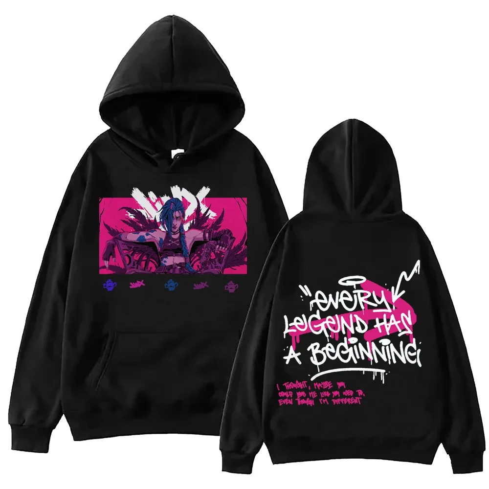 Hot Anime Arcane-Jinx Hoodie Harajuku Pullover Tops Man Woman Sweatshirt Fans Gift