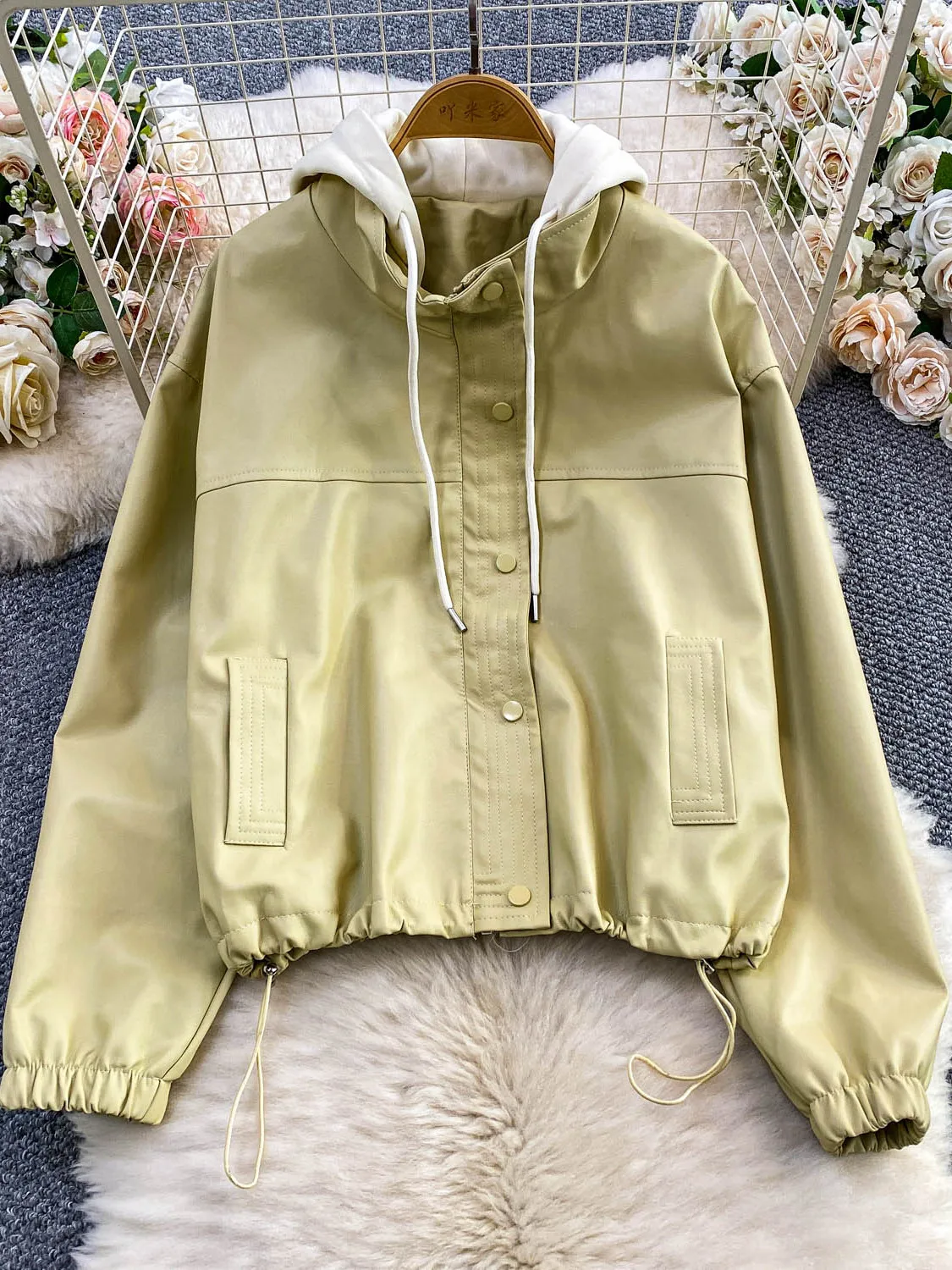 Abrigo de mujer Jaet de cuero PU con efecto adelgazante, informal, con capucha, diseño de cintura alta, ropa de abrigo larga de invierno