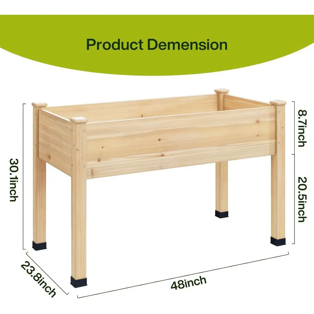 Elevated 48x24x30 Wooden Garden Bed with Legs for Patio, Balcony, and Backyard, Supports 200 Pounds