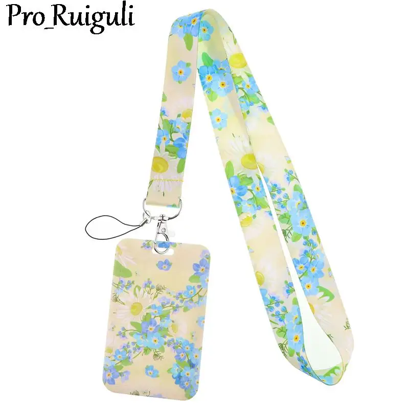 Chinese Rose Flowers Fashion Lanyard ID Badge Holder Bus Pass Case Cover Slip Bank Credit Card Holder Strap Card Holder