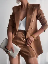 Fashion Office Lady Blazer Autumn New Lapel Solid Color Double Breasted Long Sleeved Jacket Loose Commuter Women Clothing