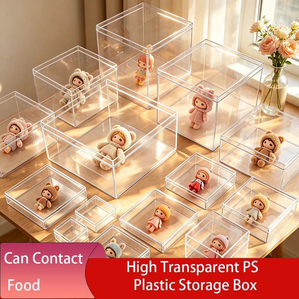1-2pcs Food-Grade PS Plastic Small Square Transparent Storage Box For Mini Crafts Case Container Display Display Box with Lid
