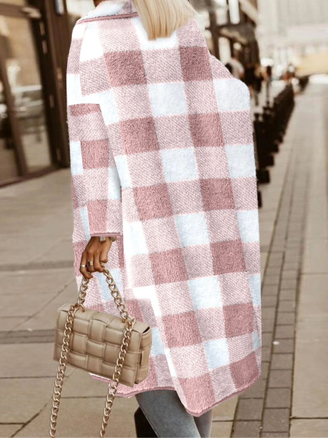 سترة Qi Yuan منقوشة من القطيفة الطويلة للنساء، سترة مخملية ناعمة عصرية، ملابس خارجية دافئة وأنيقة للمناسبات غير الرسمية