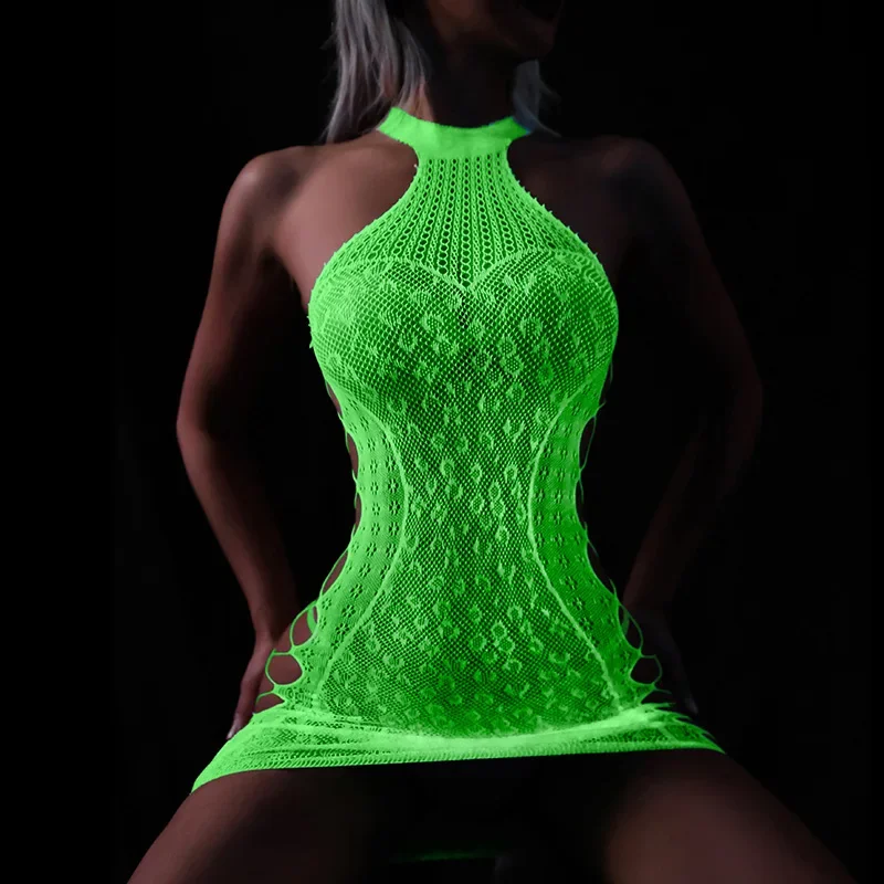 Sexy Women Sexy Bodysuit Glow in Dark Porno Women Erotic Lingerie Babydoll Plus Size Women Luminous Mesh for Sex Dresses