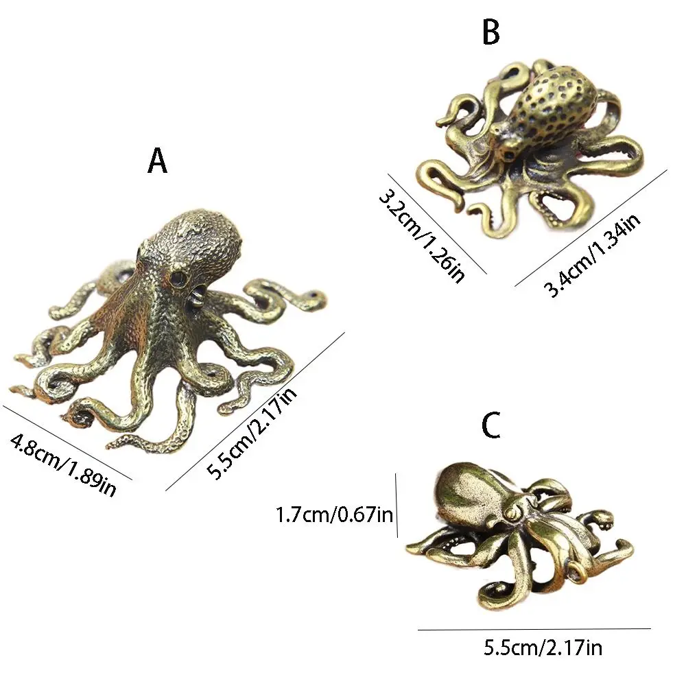 Creative Octopus Model Ornament Brass Octopus Sculpture Tea Pets Desk Ornament Accessories