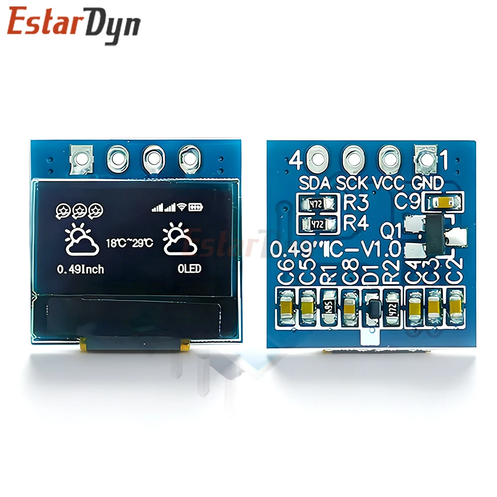 Estardyn 0.49 Inch SSD1306 White OLED Display 64x32, I2C Module for Arduino AVR STM32 Mini Projects