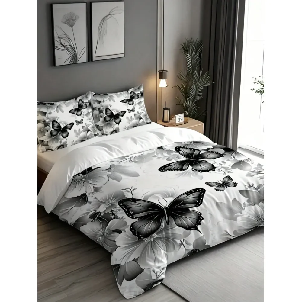 

3pcs Elegant Grey Floral Bedding Set Duvet Cover Set 1 Duvet Cover 1 2 Pillowcase Without Pillow Insert Chic Black White Butter