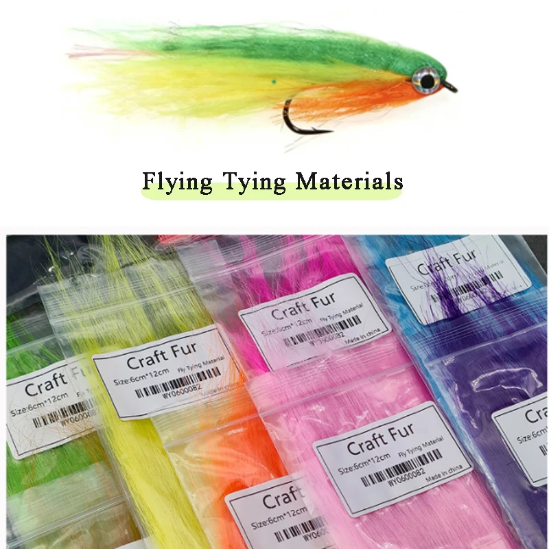 Juego de 13 colores de pelo sintético largo para manualidades, material de fibra sintética para atado de moscas de salmón, lucio y streamer, 3 bolsas