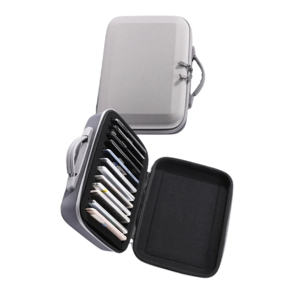 Hard Shell Storage Case For 12 Mobile Phones Shock Absorbing 900D Oxford Bag With Handle For Smartphone Organization Transport