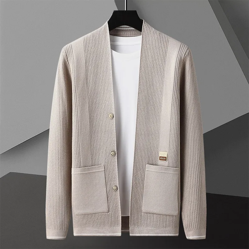 

Осенние вязаные мужские свитера, куртка с длинным рукавом, тонкий трикотаж, кардиган, однобортный деловой повседневный свитер, социальная мужская одежда