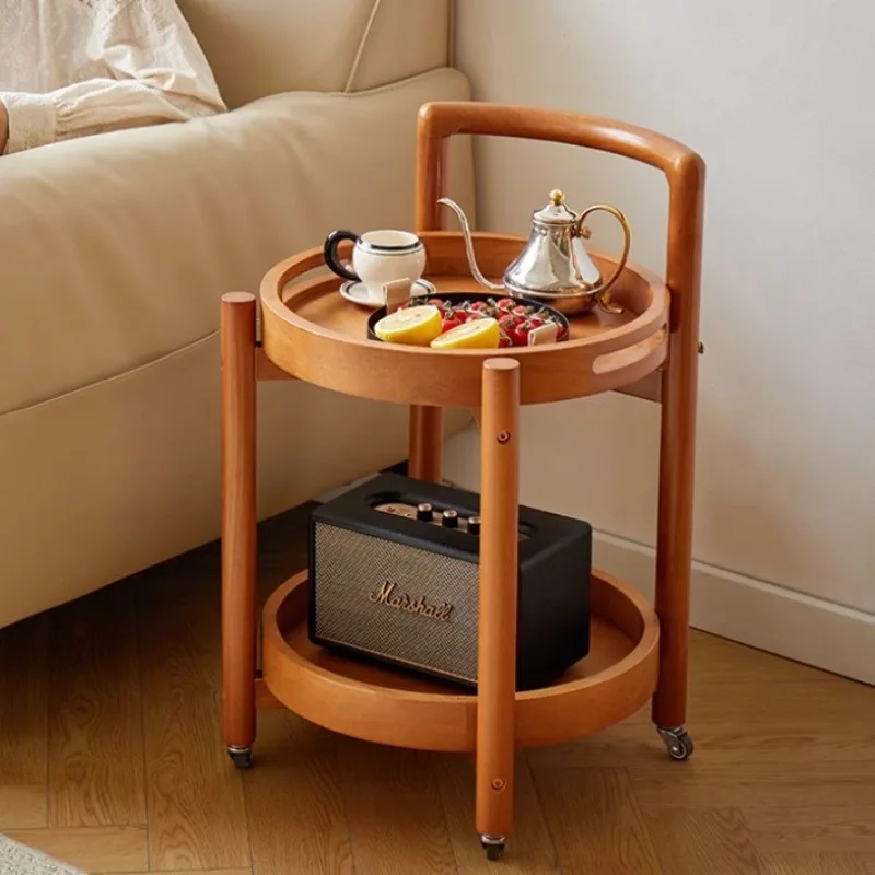 Jiayi solid wood edge few trolleys, living room with wheeled side table, leisure movable flower stand dining car