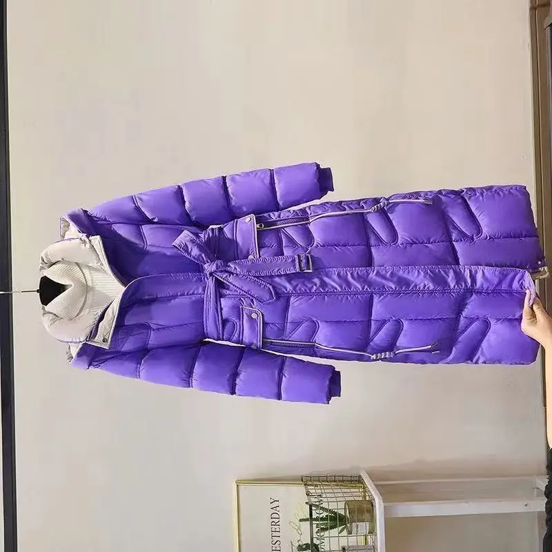 

Новинка 2025 года, зимняя пуховая хлопковая стеганая куртка, женская модная длинная повседневная теплая тонкая парка с капюшоном, женская верхняя одежда, женское пальто