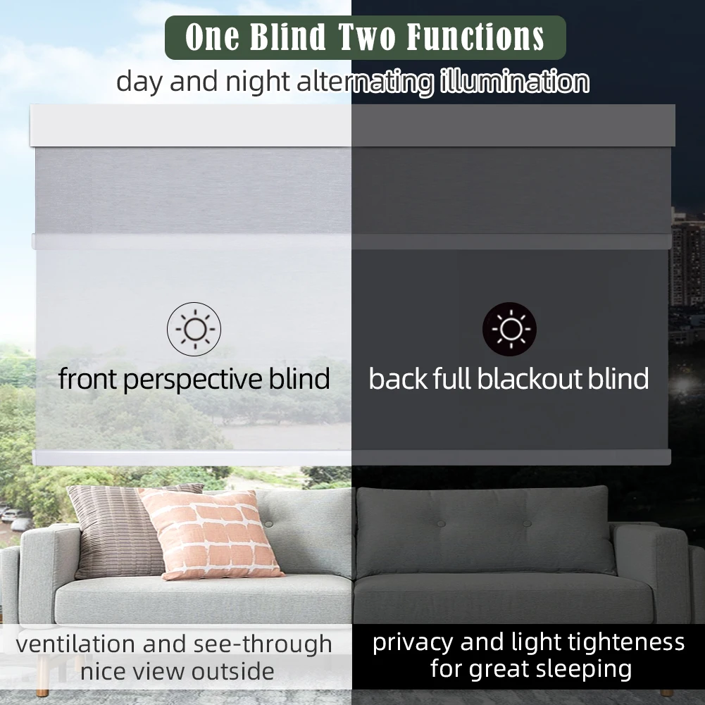 

Оконные жалюзи ZSHINE Smart ZIGBEE, двухслойные моторизованные рулонные жалюзи, полностью затемняющая ткань, зернистая ткань, работа с динамиком Alexa