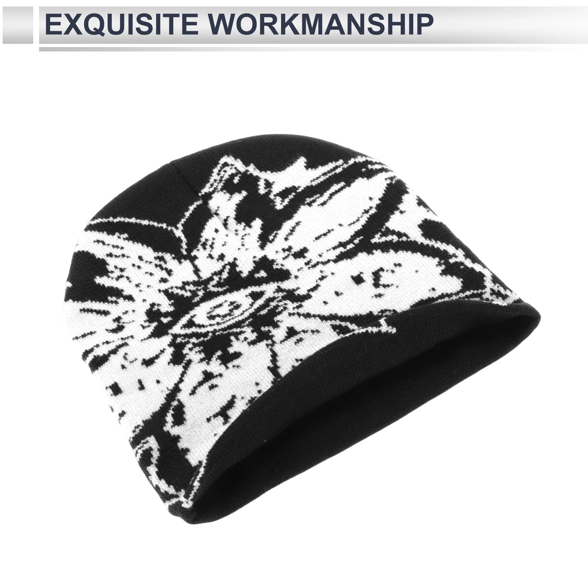 قبعة X Autohaux لركوب الدراجات دافئة ومريحة بنمط أبيض أسود 8.46 بوصة × 8.66 بوصة قطعة واحدة