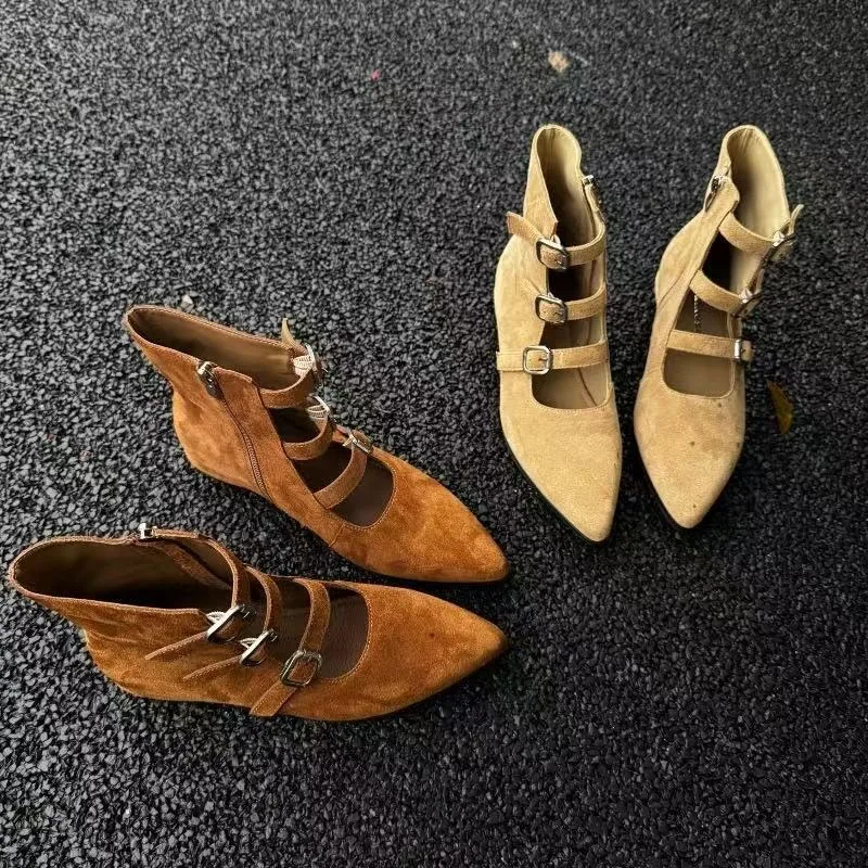 

Women's Shoes Luxury Pointed Buckle Strap Women Boots Designer Shoes for Women Summer Boots Fashion Ankle Boots Zapatos De Mujer