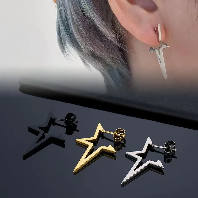 

1pc Stainless Steel Pentagonal Star Shape Punk Stud Earrings For Men Women,Simplicity Cool Hypoallergenic Piercing Jewelry