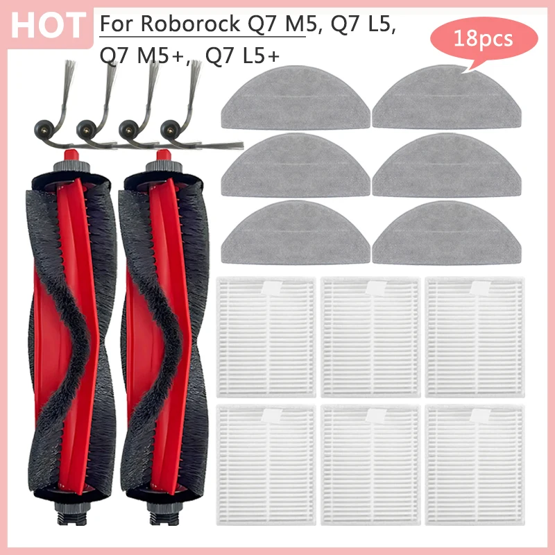 Für Roborock Q7 M5 / Q7 M5+ / Q7 L5 / Q7 L5+ Innenraum-Ersatzteile Hauptbürste Seitenbürste Wischtuch Filter Roboter-Staubsauger
