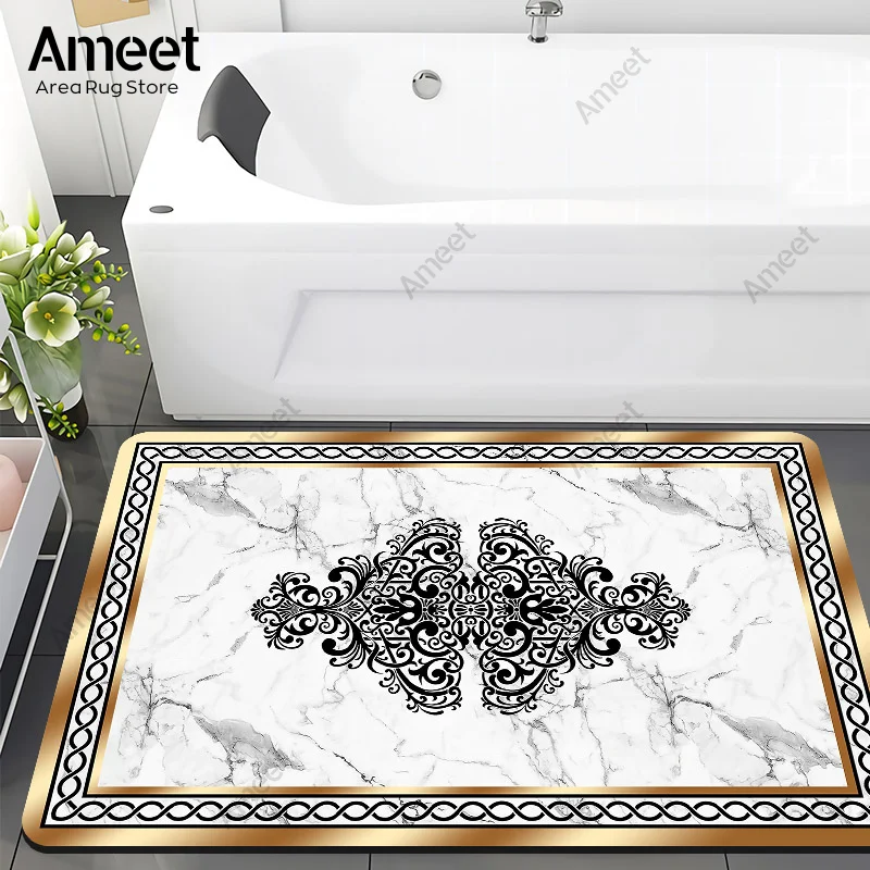 Super Absorbent Floor Bath Mat Bathroom Shower Anti-slip Carpet Quick Dry Rubber Door Mat Nordic Luxury Marble Rug Home Decor