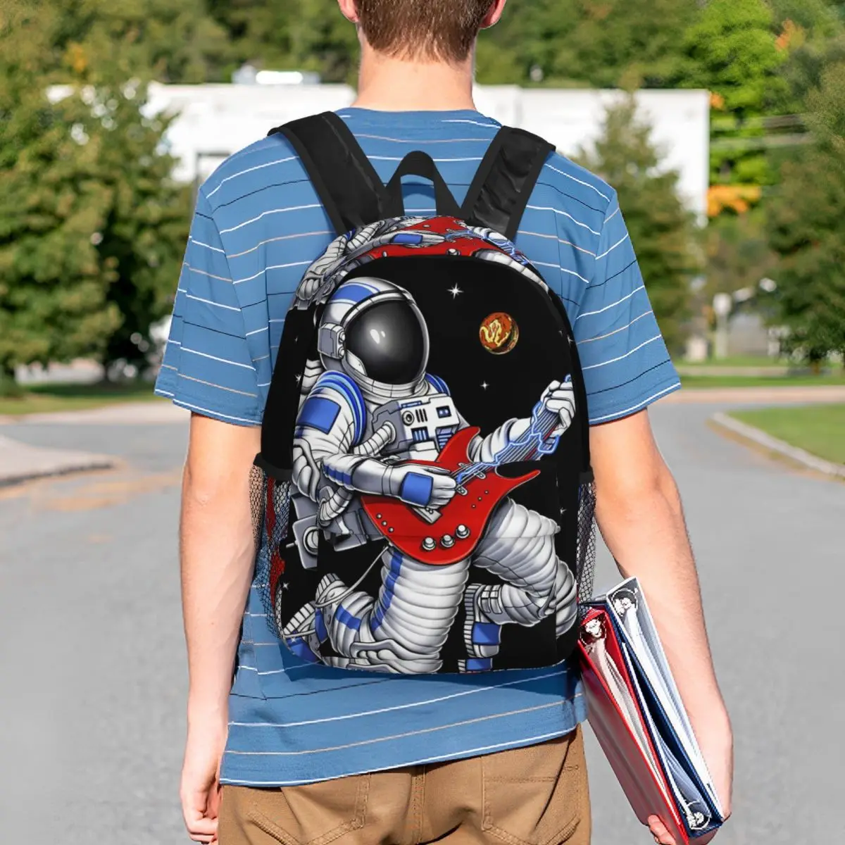 Astronaut Playing Guitar In The Space Backpack Student BookBag Kids School Bag Laptop Shoulder Bags for Boys Girls