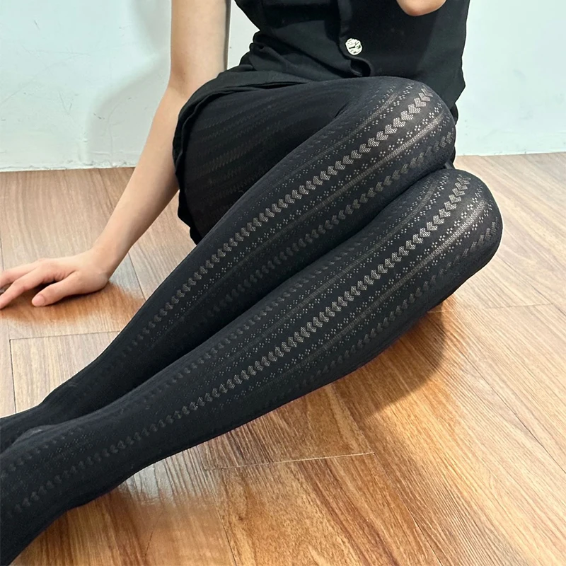 Spring Autumn Slim Heart Striped Stretch Pantyhose Anti-Snatch Velvet Jacquard Bottom Stockings Lady Tights Sexy Lingerie