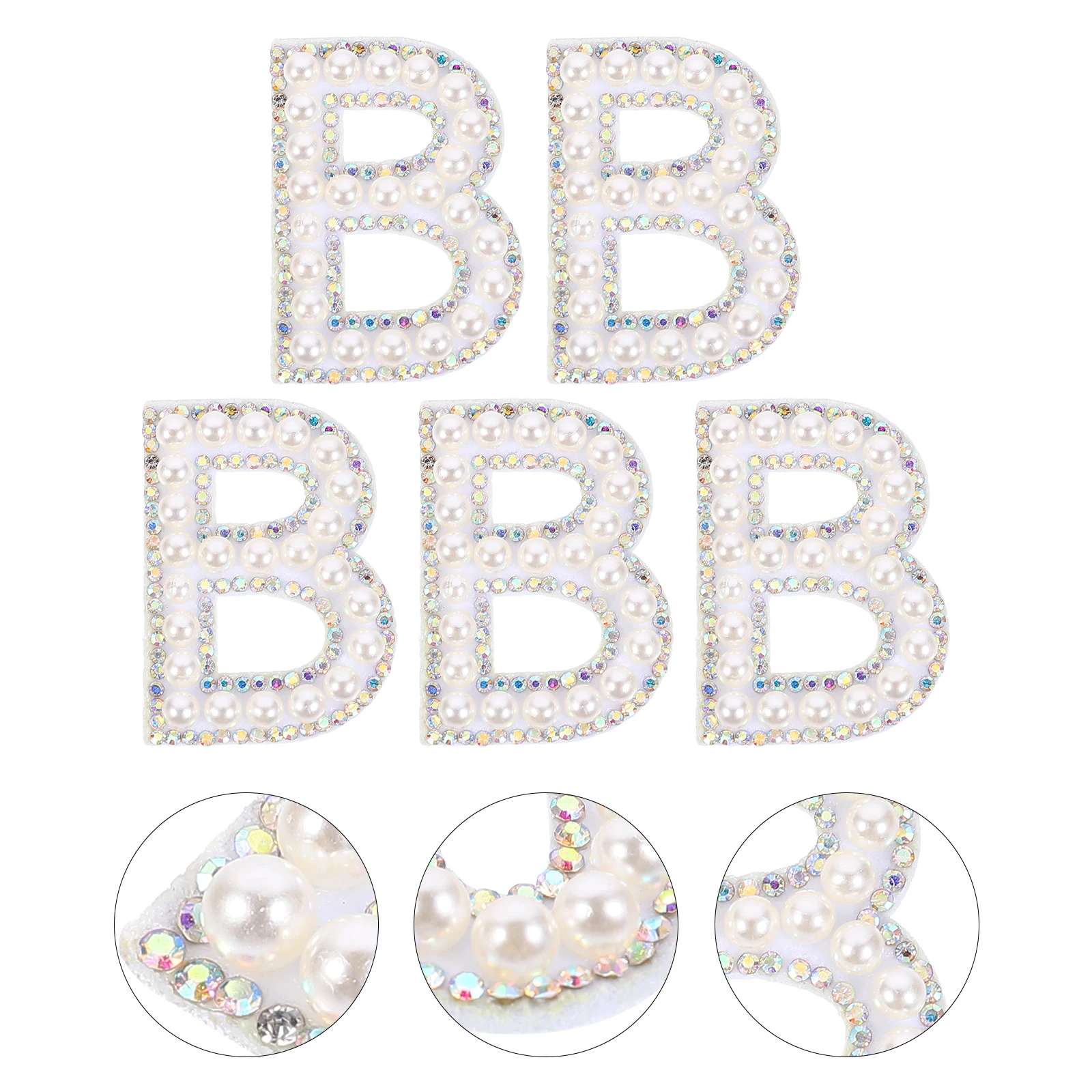 

5pcs Pearl Rhinestone Alphabet Patches Iron On Sewing Applique For Clothes Bags Hats Decoration Craft Accessories Clothing