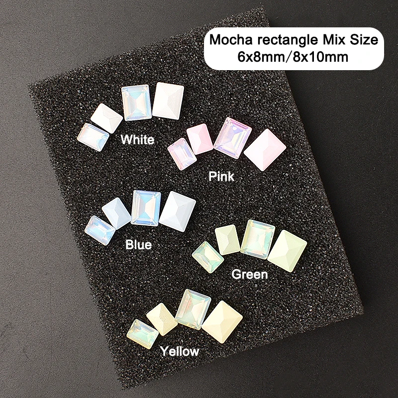 Pointed Bottom Macaron Rectangle Mix Size Nail Art Rhinestone Colored Mocha  Glass 3D Fingernail DIY Decoration