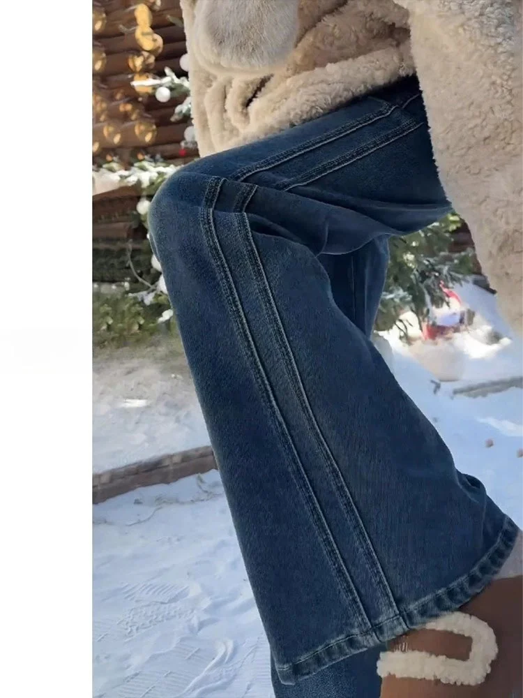 Retro High Waist Wide Leg Jeans Women's Loose Drapey Hip Covering Large Size Elastic Straight Leg Pants Casual Sle Denim