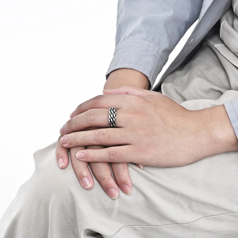 Stainless Steel Simple Retro 8mm Rope Weave Braided Ring Band Celtic Knot Jewelry for Men Women