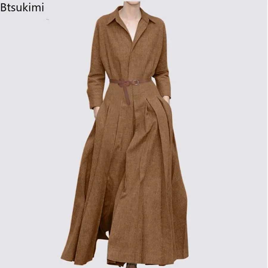 Robe chemise longue élégante pour femme, robe de bureau décontractée, robe maxi pour femme, robe modeste, tempérament à revers, mode printemps et