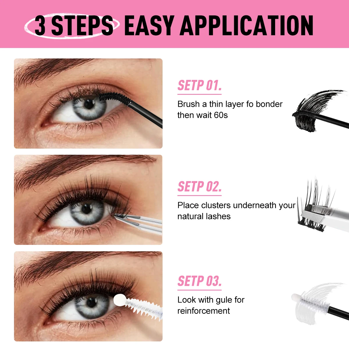 1PC Waterproof Black Mascara Super Strong Hold Lash Bond and Seal, 2-in-1 Lash Glue for DIY Cluster Lashes & Eyelash Extensions