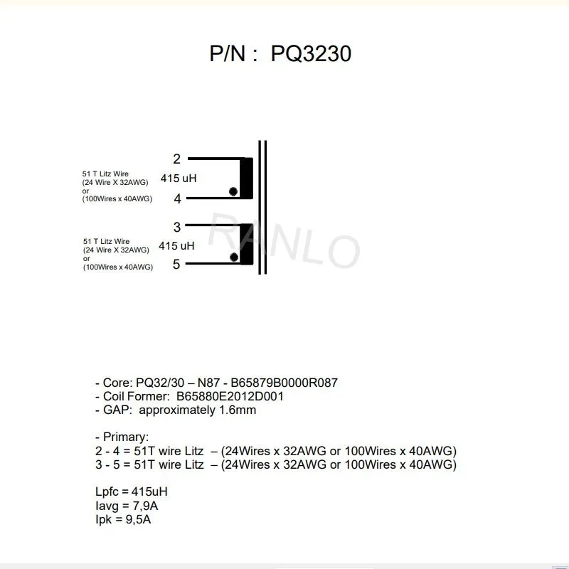 2-5pcs PQ3230 Vertical 6+6 Choke 51T:51T 415uH SMPS Transformer Xformer