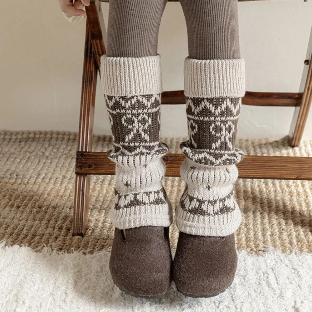 Retro Bowknot Kids Leg Warmers Knitted Thickened Lolita Long Socks Solid Color Keep Warm Mid-Calf Sock Winter