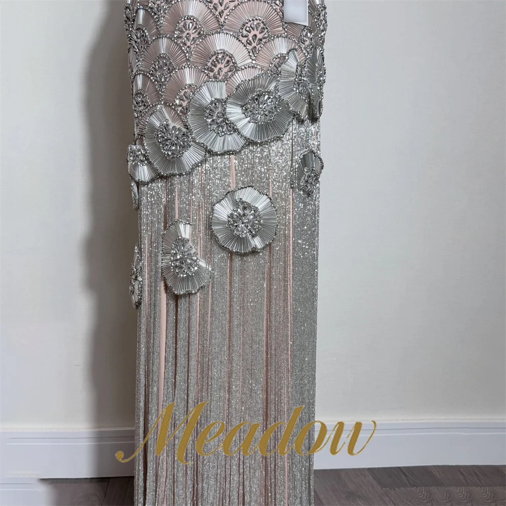 Meadow Silver Dresses For Special Events Glitter Sequin with Crystal Prom Evening Dresses Strapless Christmas Dress Customizable