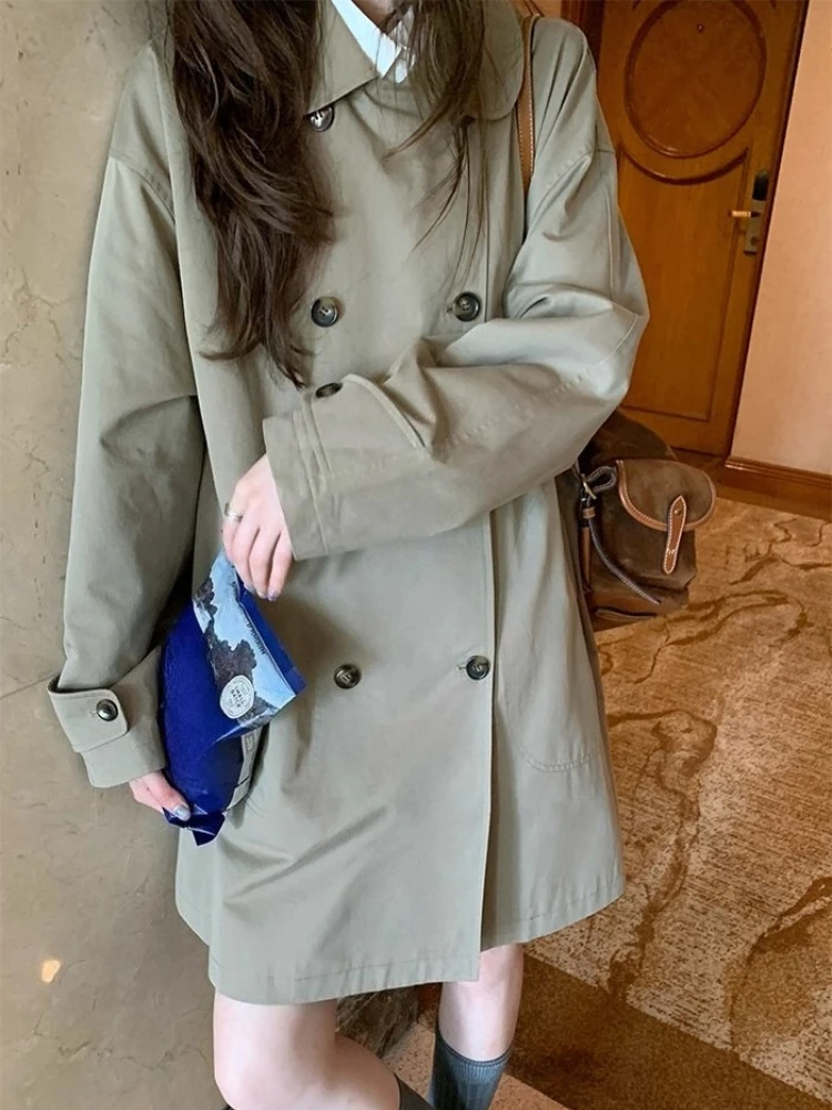 

Autumn Korean Fashion Preppy Style Y2k Women's Trench Coat Chic Doll Collar Design Jacket Female Button Harajuku Casual Clothes