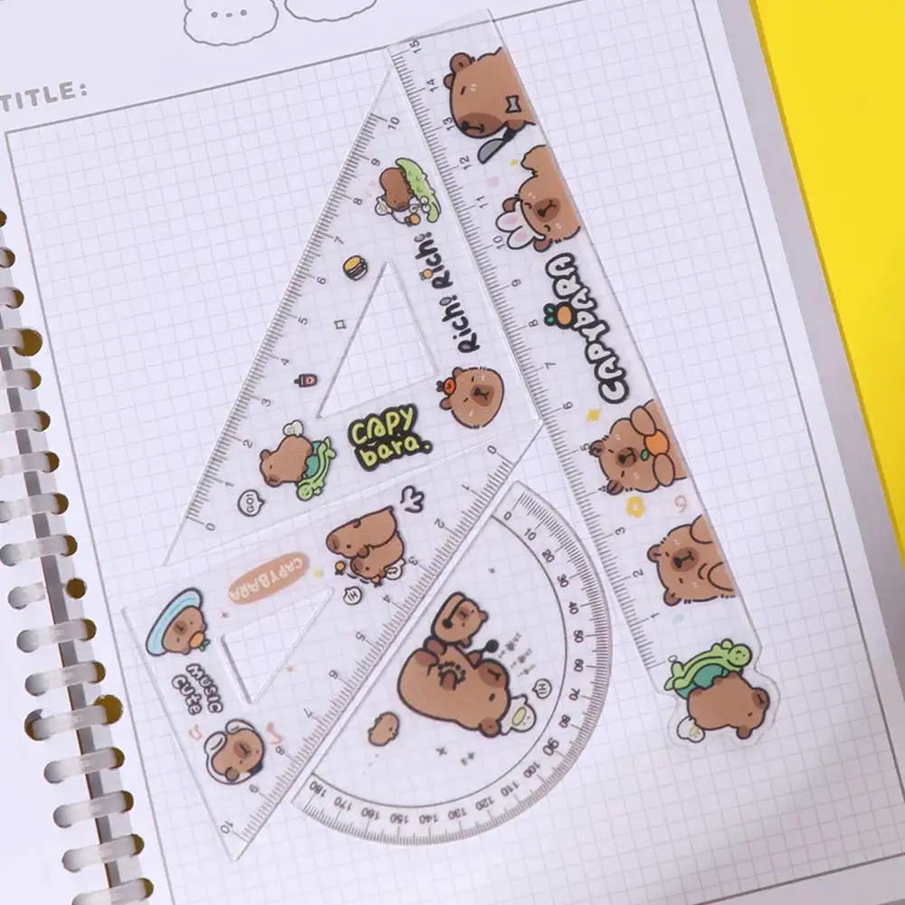 Metric Ruler Capybara Ruler Set Multifunctional Straightedge Ruler Four-piece Set Plastic Stationery Kawaii Drawing Ruler Set